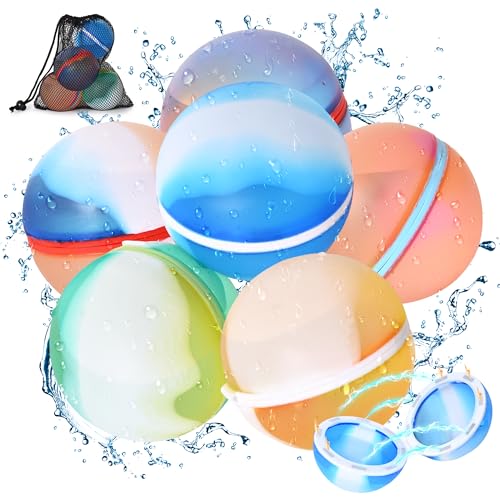 QMofeixiaodianQ 6 Stück Wasserbomben wiederverwendbar, Colour Wiederverwendbare Wasserbomben,Wasserbomben Magnetisch Schnell Wiederbefüllbare Silikon Wasserbomben für Kinder, Strand,PoolSpielzeug von QMofeixiaodianQ