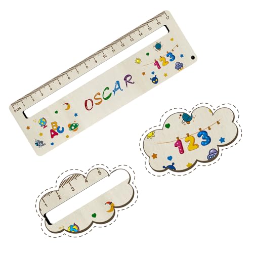 QMofeixiaodianQ Lesehilfe Kinder 1 klasse, Personalisiertes Kinder Lineal, Holz Lineal 17cm, Einschulungsgeschenke Mädchen, Einschulung Geschenk Jungen, lineal personalisiert mit Oscar Namen von QMofeixiaodianQ