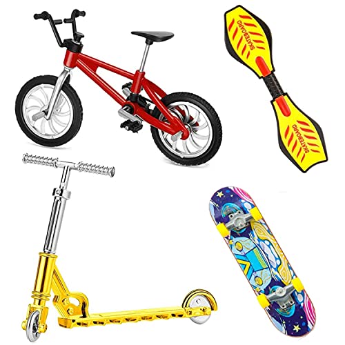 QINIFIFY Finger Spielzeug Set, 4 Stück Mini Skateboards Fingerboard Fingerfahrrad Finger Scooter Finger Vitality Board Kinder Mitgebsel für Geburtstagsparty (Rot) von QINIFIFY