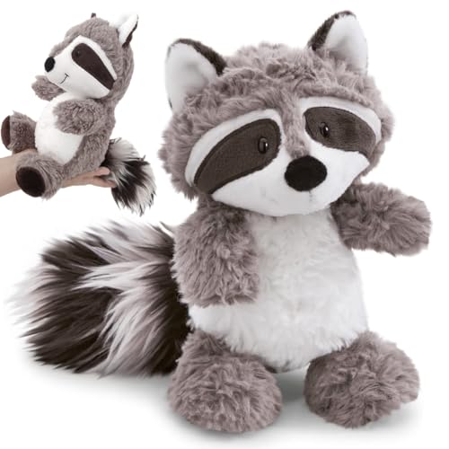 QNUOXEP Schmusetier Waschbär, 28cm Waschbär Plüschtier, Stofftier Waschbär, Kuscheltier Waschbär, Waschbär Plüsch Spielzeug für Wilde Tiere, Cartoon Anime Stofftier von QNUOXEP