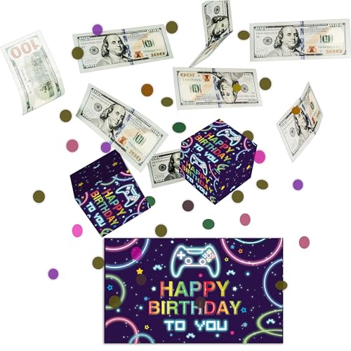 QOFO Happy Birthday Überraschung Geschenkbox Explosion für Geld, Explodierende Geldgeschenkbox Geburtstag mit Konfetti, Überraschung Streich Box Pop Up, Videospiel Hüpfboxen für Jubiläum Geburtstag-4 von QOFO