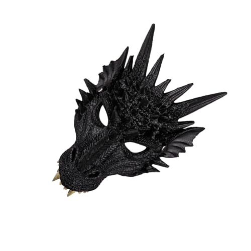 QOKLIYUI Einzigartige Tiermaske für Cosplay und Kostümpartys. Weiche und einfach zu faltende PU Cosplay Maske. Cosplay Drachenmaske, Schwarz von QOKLIYUI