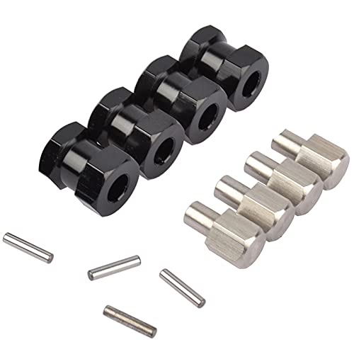 QPAJWAKS 2023 Hot-4Pcs Aluminium RC Auto 12Mm Hex Rad Hub Stick Adapter Verlängerung Combiner Koppler for 1/10 RC Crawler Axial SCX10 D90(Black 15mm) von QPAJWAKS