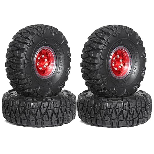 QPAJWAKS 4 Stücke 60Mm 1,0 Zoll Metall Beadlock Rad Reifen Set for 1/18 1/24 RC Crawler Auto TRX4M SCX24 AX24 FCX24 Upgrade Teile(Rood) von QPAJWAKS