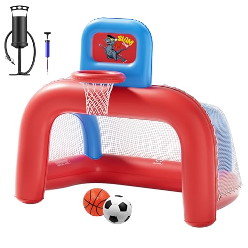 QPAU 2-in-1 aufblasbare Basketball Hoop Fußball Tor Set, Indoor-Outdoor-Sportzentrum für Kinder, Spielzeug für Kleinkinder Alter 1-5, Jungen und Mädchen Geschenk von QPAU