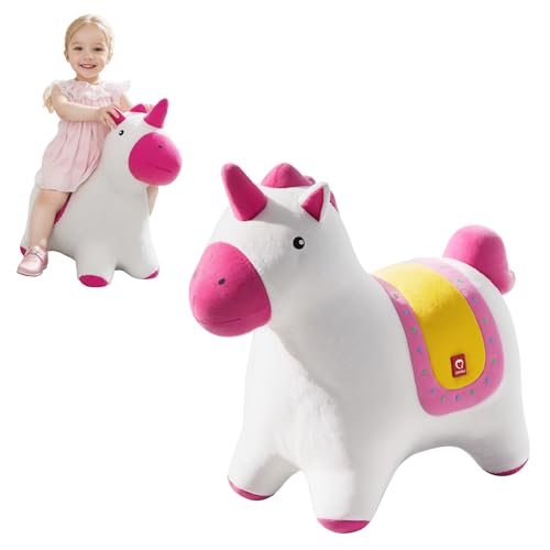 QPAU Fairy Hüpfendes Einhorn, weicher Plüsch bedeckter Hüpfkumpel für Kleinkinder 1-3, aufblasbarer Hüpftier-Trichter für Kleinkind, Baby Mädchen Junge Spielzeug Geschenk 18 Monate 2 3 Jahre alt von QPAU