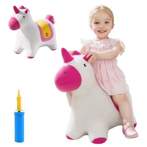 QPAU Fairy Hüpfendes Einhorn, weicher Plüsch bedeckter Hüpfkumpel für Kleinkinder 1-3, aufblasbarer Hüpftier-Trichter für Kleinkind, Baby Mädchen Junge Spielzeug Geschenk 18 Monate 2 3 Jahre alt von QPAU