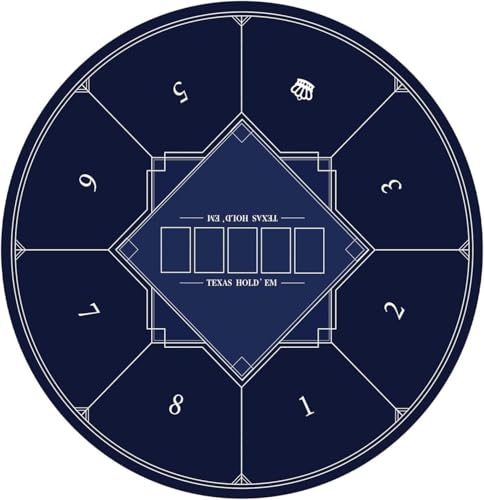 QQPQQ Poker-Tischplatte, professionelle Pokermatte, tragbare runde Pokermatte for Texas Holdem, 8 Spieler, zusammenklappbare Poker-Tischplatte mit Art-Deco-Layout-Druckmatte(Blue,L) von QQPQQ