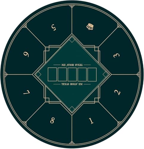 QQPQQ Poker-Tischplatte, professionelle Pokermatte, tragbare runde Pokermatte for Texas Holdem, 8 Spieler, zusammenklappbare Poker-Tischplatte mit Art-Deco-Layout-Druckmatte(Green,L) von QQPQQ