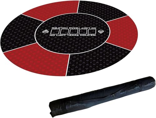 QQPQQ Professionelle Pokertischmatte, tragbare runde Pokertischmatte, rutschfestes professionelles Texas Hold'em-Tischlayout, mit Faltbarer Tragetasche (rot, 120 cm)(Red,120cm/47inch) von QQPQQ