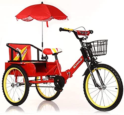 Zusammenklappbares Dreirad für Kinder im Alter von 2–12 Jahren, 14/16/18 Zoll Outdoor-Dreiräder mit Korb und Rücksitz, für den Geburtstag eines Kindes, Rot B, 14 Zoll von QQWanWan