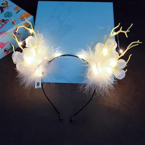 QQY Weihnachts-Stirnband, 2 Stück, Geweih, Weihnachts-Stirnband, beleuchteter LED-Blumenkranz, Kopfschmuck, Waldfee, Fotografie, Haarreifen für Frauen (C) von QQY