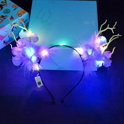 QQY Weihnachts-Stirnband, 2 Stück, Geweih, Weihnachts-Stirnband, beleuchteter LED-Blumenkranz, Kopfschmuck, Waldfee, Fotografie, Haarreifen für Frauen (D) von QQY