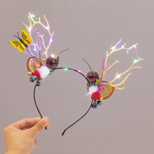 QQY Weihnachts-Stirnband, 2 Stück, Geweih, Weihnachts-Stirnband, beleuchteter LED-Blumenkranz, Kopfschmuck, Waldfee, Fotografie, Haarreifen für Frauen (Z) von QQY