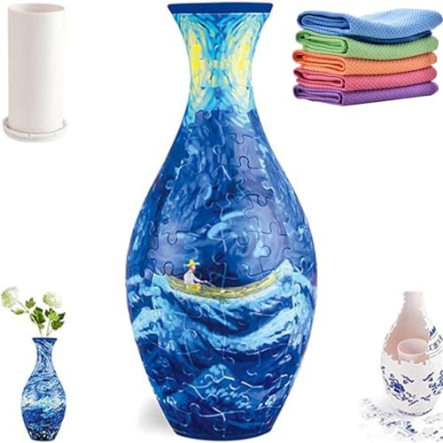 3D-Puzzle-Vase for Erwachsene, 3D-Puzzle-Vase, 3D-Kunst-Puzzle-Vase, einzigartige Blumenvase mit gebogenem Design, einzigartige 160-teilige Kunststoff-Puzzles, Einweihungsgeschenk, Heimdekoration, Bür von QQZIZHPI