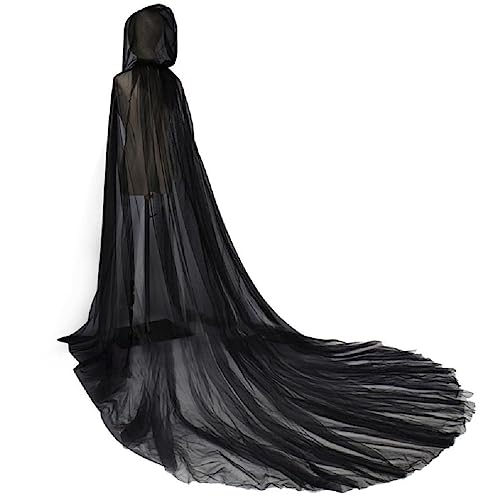 QRONCES Party-Zauberer-Hexen-Mantel-Outfit, Kleid, Poncho, Geschenk, Damen, mit Kapuze, Netzstoff, Halloween-Umhang, Cosplay-Kostüm, Verkleidung von QRONCES