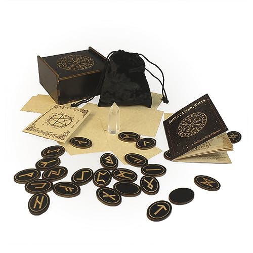 QRONCES Runensteine Set Aus Massivem Holz Runen Mit Tasche Ideal Für Reisen Weissagungen Hexerei Holzschnitt Orakel Der Nordischen Mythologie Runensteine Set Holzrunensteine Hexenrunensteine von QRONCES