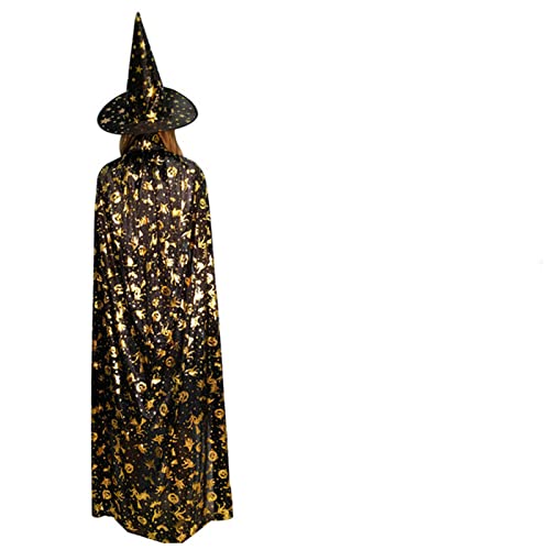 QRXALISA Hexen Hut Frauen Halloween-Kostüme Zauberer-Hexe-Mantel-Kap-Robe-Kappe mit spitzen Hut Mädchen Jungen Cosplay-Kleid-Mäntel for Geburtstagsfeier Hexen Hut Braun(Set black,120cm) von QRXALISA