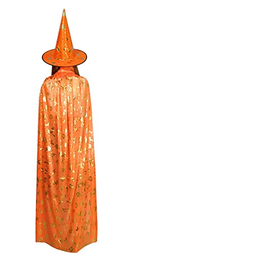 QRXALISA Hexen Hut Frauen Halloween-Kostüme Zauberer-Hexe-Mantel-Kap-Robe-Kappe mit spitzen Hut Mädchen Jungen Cosplay-Kleid-Mäntel for Geburtstagsfeier Hexen Hut Braun(Set orange,120cm) von QRXALISA