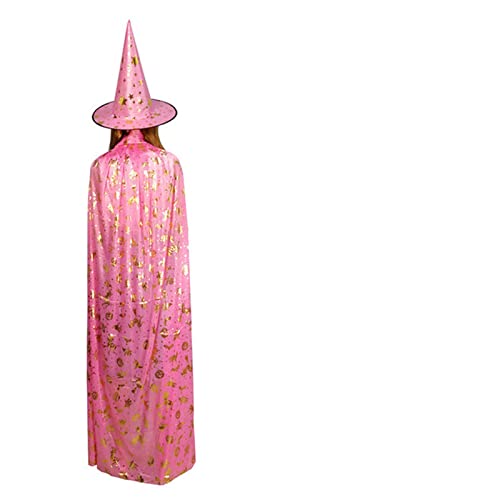 QRXALISA Hexen Hut Frauen Halloween-Kostüme Zauberer-Hexe-Mantel-Kap-Robe-Kappe mit spitzen Hut Mädchen Jungen Cosplay-Kleid-Mäntel for Geburtstagsfeier Hexen Hut Braun(Set pink,120cm) von QRXALISA