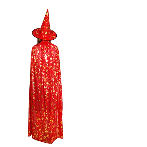 QRXALISA Hexen Hut Frauen Halloween-Kostüme Zauberer-Hexe-Mantel-Kap-Robe-Kappe mit spitzen Hut Mädchen Jungen Cosplay-Kleid-Mäntel for Geburtstagsfeier Hexen Hut Braun(Set red,120cm) von QRXALISA