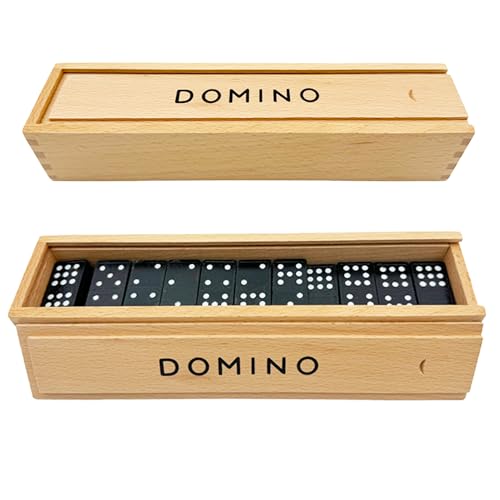 QLSKI Domino, 55 Blatt Miamine Dominosteine in schönen Geschenkverpackung aus Leder, Brettspiele für drinnen, Jaques of London Holzspielzeug, Spielzeug für Erwachsene und Kinder, lustige Spiele. von QSLKI