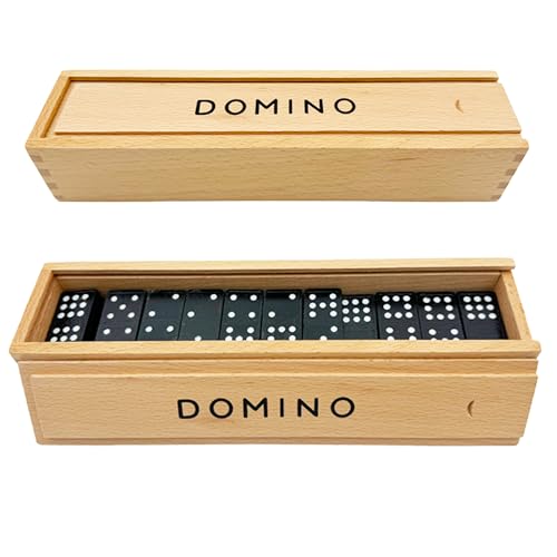 QLSKI Domino, 55 Blatt Miamine Dominosteine in schönen Geschenkverpackung aus Leder, Brettspiele für drinnen, JAQUES of LONDON Holzspielzeug, Spielzeug für Erwachsene und Kinder, lustige Spiele. von QSLKI