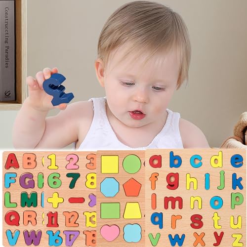 QSLKI 4pcs Montessori Holz Alphabet Nachverfolgungstafel - Bildungsspielzeug für Kinder - Förderung der Feinmotorik, Holz Alphabet Puzzle ABC Buchstaben Board, für 3 4 5 Jahre alte Kinder von QSLKI