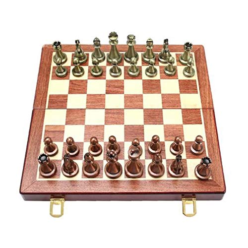 QTANZIQI 11-Zoll-Klappschachspiel aus Holz mit Legierungsschach, großes Schachbrett zur Aufbewahrung, internationales Schachspielset für Erwachsene und Kinder, internationale Schachfiguren von QTANZIQI