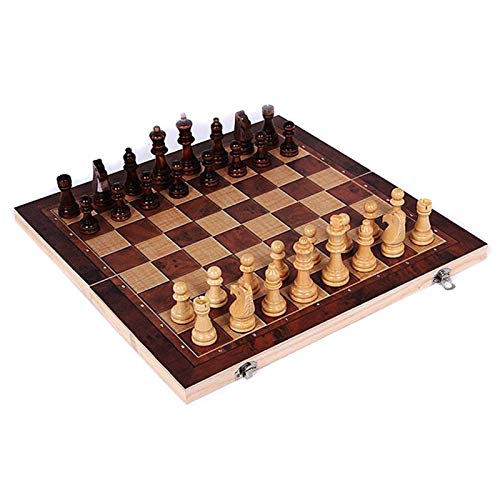 QTANZIQI 3 in 1 Holz Internationales Schachspiel Brett Reisespiele Schach Backgammon Unterhaltung Klappbrett Schachspiel Internationale Schachfiguren/Braun von QTANZIQI