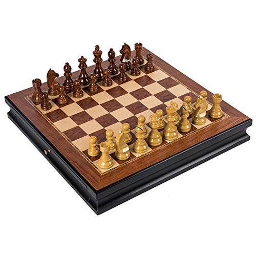 QTANZIQI Internationales Schachspiel, Schachmaserung, Design der hinteren Schublade, Schachbrett, Schachbrettspiel-Set, internationale Schachfiguren von QTANZIQI
