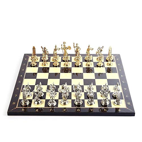 QTANZIQI Metallschachspiel für Erwachsene, handgefertigte Figuren und gemustertes Holzschachbrett, Schachbrettspielset, internationales Schachbrett, internationale Schachfiguren von QTANZIQI