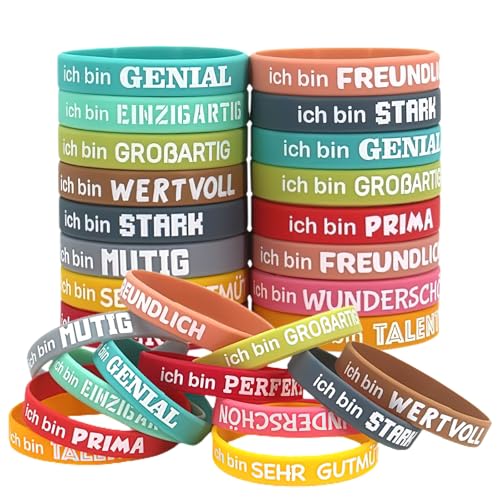 QTTRPCU 24 stück Motivationsarmbänder Kinder, Abschiedsgeschenk Grundschule Kinder, Sommerferien Geschenk SchüLer , Silikonarmband von QTTRPCU