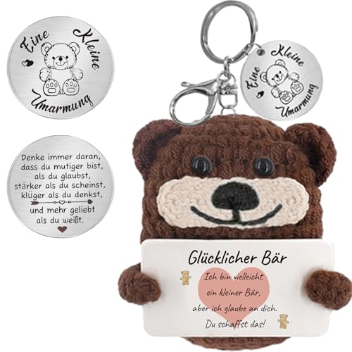 QUANMAITONG Glücksbringer Bär Pocket Hug Geschenk Für Frauen, Lustige Mutmacher Kinder Geschenk Glücksbringer Prüfung，Gute Besserung Geschenke Beste Freundin (A) von QUANMAITONG