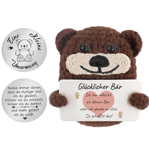 QUANMAITONG Glücksbringer Bär Pocket Hug Geschenk Für Frauen, Lustige Mutmacher Kinder Geschenk Glücksbringer Prüfung，Gute Besserung Geschenke Beste Freundin (B) von QUANMAITONG