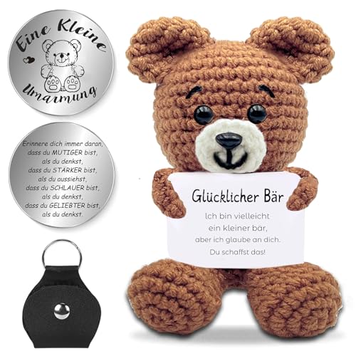 QUANMAITONG Glücksbringer Bär Pocket Hug Geschenk Für Frauen, Lustige Mutmacher Kinder Geschenk Glücksbringer Prüfung，Gute Besserung Geschenke Beste Freundin (C) von QUANMAITONG