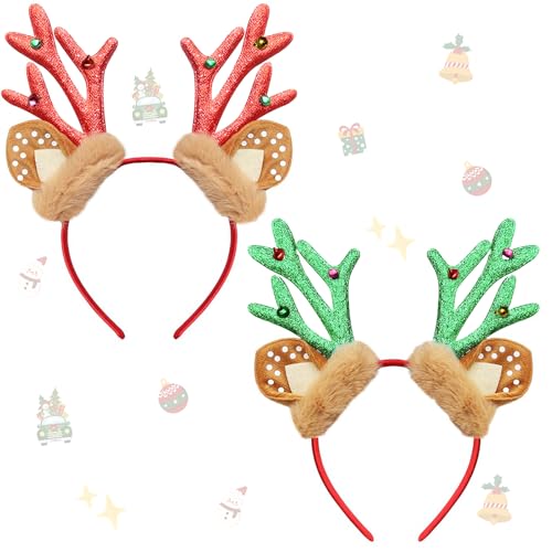 Rentier Haarreif Weihnachten，2 Stück Weihnachts Haarreif Weihnachtshaarreifen Erwachsene，Haarreifen Weihnachten Haarschmuck Für Kinder Weihnachtsfeier，Rentier Weihnachts Kopfschmuck Accessoires Damen von QUANMAITONG