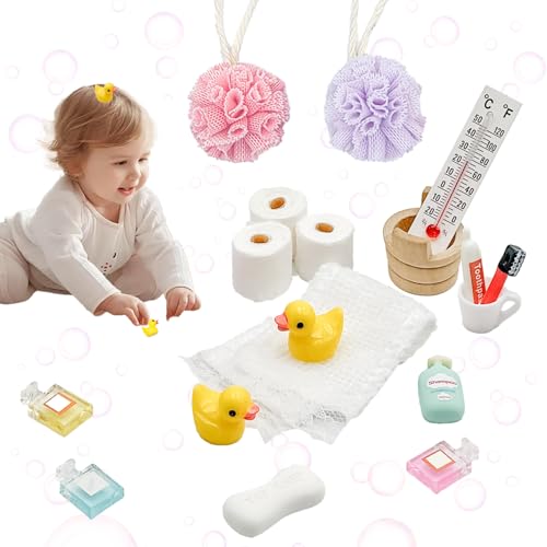 Wichtel Zubehör Weihnachten， 18pcs Puppenhaus Zubehör Weihnachtsdeko Wichtelset DIY，Weihnachtswichtel Zubehör Miniatur Deko，Wichtelzubehör Badeschwamm Ente Klopapier Cologne von QUANMAITONG