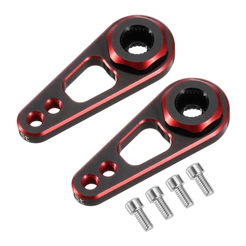 QUARKZMAN Aluminiumlegierung 25T Lenkservo Doppel-Loch Arm Horn Rot für DIY RC Auto/Boot/Flugzeug Boot Zubehör 2 Stück von QUARKZMAN