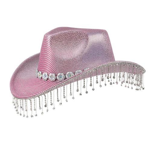 QUEENYARD Blingbling Kristall Cowboyhüte Quasten für Junggesellinnenabschied Cowboyhüte Hut für Schauspielerin Schauspielerin, Rosenhut, Blumen-Taille von QUEENYARD