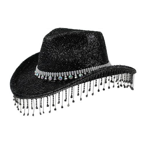 QUEENYARD Blingbling Kristall Cowboyhüte Quasten für Junggesellinnenabschied Cowboyhüte Hut für Schauspielerin Schauspielerin von QUEENYARD