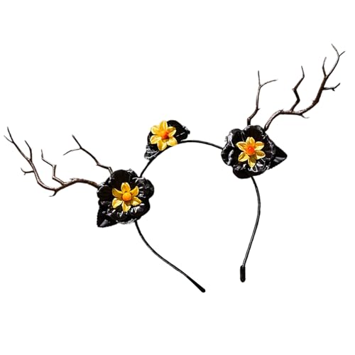 QUEENYARD Punk Branch Halloween Stirnband Tag des Todes Erwachsene Kinder Themenparty Hairhoop Tüll Schädel Blume Haarband Partyzubehör von QUEENYARD