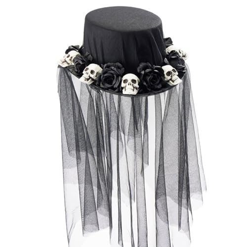 QUEENYARD Unisex Zylinder Gothic Cosplay für Gothic Party Industrial Age Skull Top Hut für Halloween Dress Up von QUEENYARD