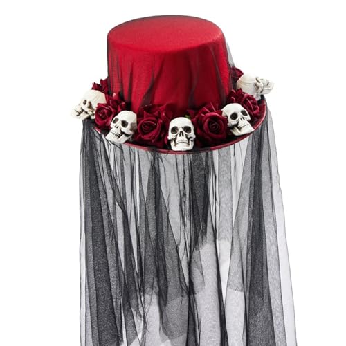 QUEENYARD Unisex Zylinder Gothic Cosplay für Gothic Party Industrial Age Skull Top Hut für Halloween Dress Up von QUEENYARD