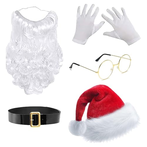 QUEENYARD Weihnachtsmannanzug, Weihnachtsmannmütze, Bart und Brille, Handschuhe, Set, Foto-Requisiten, Weihnachtsfeier, Coaplay, Weihnachtsmann, Rollenspiel von QUEENYARD