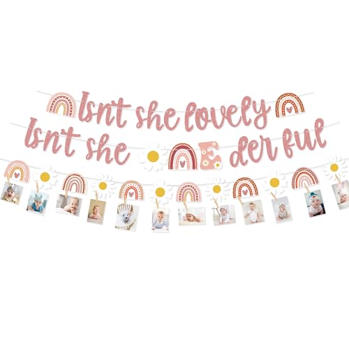 Isn't She Lovely Isn't She Onederful Banner Dekorationen, Boho Sommer Gänseblümchen Banner, Boho Regenbogen 1. Geburtstag Dekorationen für Mädchen Hippie ein Jahr alt Bday Boho Thema ersten Geburtstag von QUERICKY