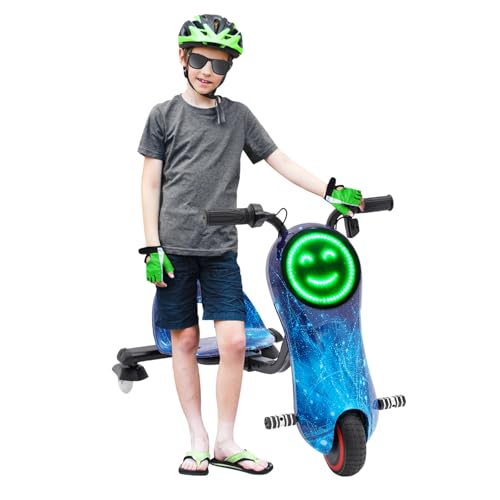 180 W Elektromotorrad für Kinder mit Motor und LED-Anzeige, Elektroroller für Kinder, Drift Trike (Sternenhimmelblau) von QUIOTUIR