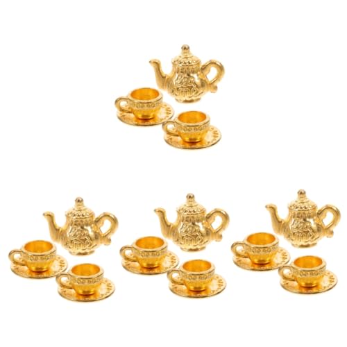 4 Sätze Mini- aus Metall Puppenhaus Tee-Set Goldene Tee-Kanne Teeservice aus Metall Dekoration Eiswürfel Puppenhaus-Teetasse Puppenhaus Teetasse Mini-Kaffeetasse Legierung QUMIIRITY von QUMIIRITY