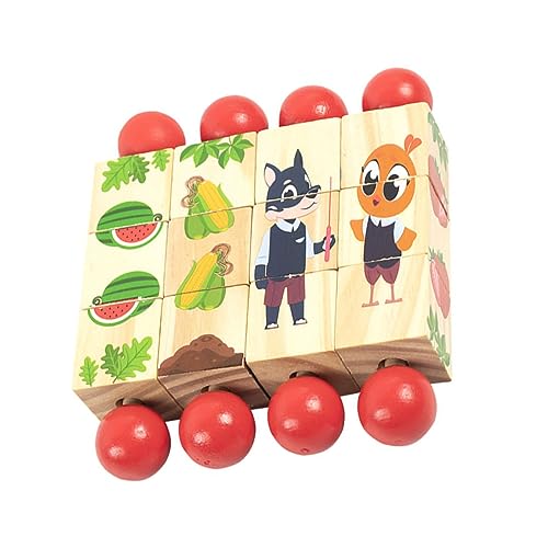 4 Stück bausteine ​​für Kinder Montessori-Puzzle Kinderspielzeug Kinderwerkzeuge drehen Tierdrehpuzzle Kinder holzspielzeug tierpuzzle Puzzle-Spielzeug Puzzle-Baustein hölzern rot QUMIIRITY von QUMIIRITY