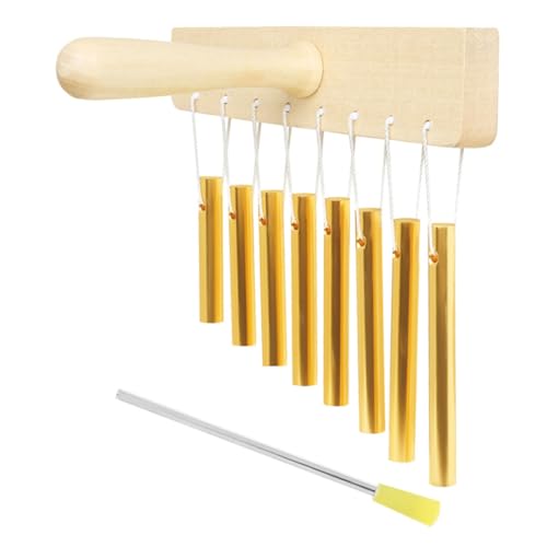 QUMIIRITY 1 Satz Hilfsmittel Für Den Musikunterricht Instrument Mit 8-ton-bündelglockenanordnung Kinder Spielen Instrument 8-ton-windspielinstrument Aluminiumrohr Golden Massivholz von QUMIIRITY